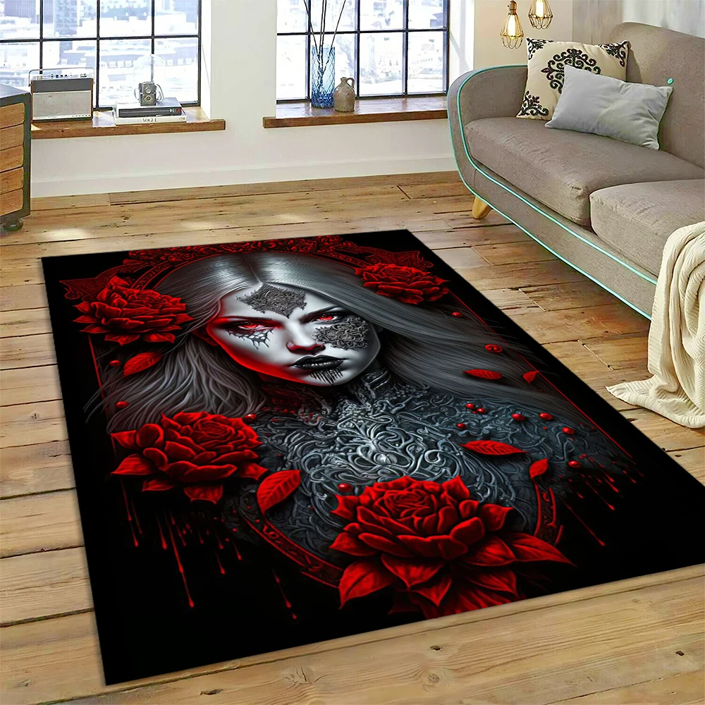 

Horror Skull Girl Dead Gothic Undead Female Carpet Rug for Home Living Room Bedroom Sofa Doormat Decor,Kid Area Rug Non-slip Mat