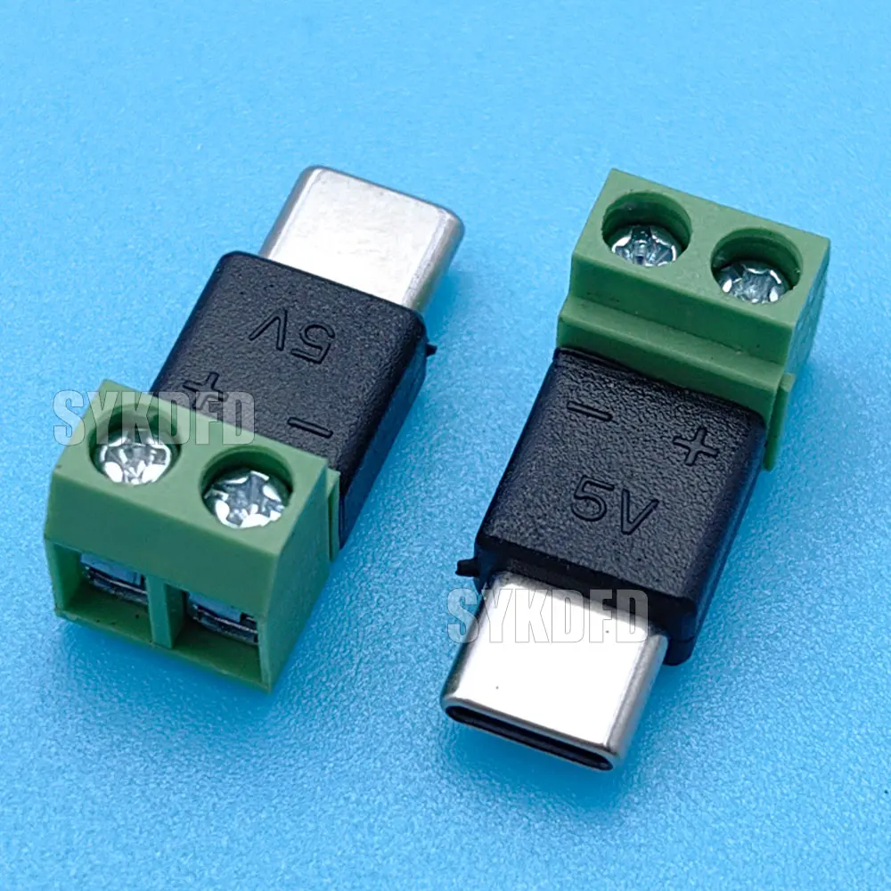 1Pcs OTG power supply Adapter Quick Connector Type C Male to 2Pin 5V Solderless Green Terminal USB For Mmobile Phone Computer