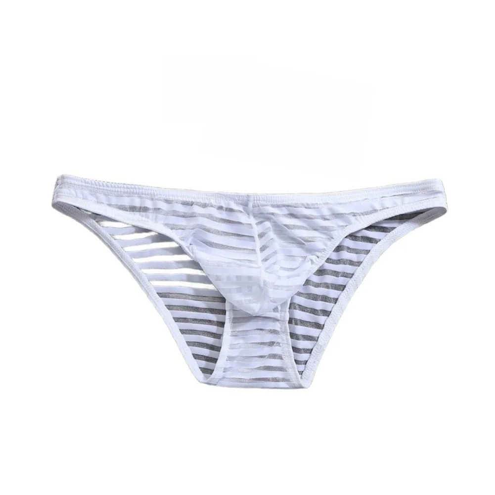 Men Mesh Sheer Low Waist Briefs Underwear Bulge Pouch Solid Transparent Panties  Thin Men Transparent Striped Mesh Underwear