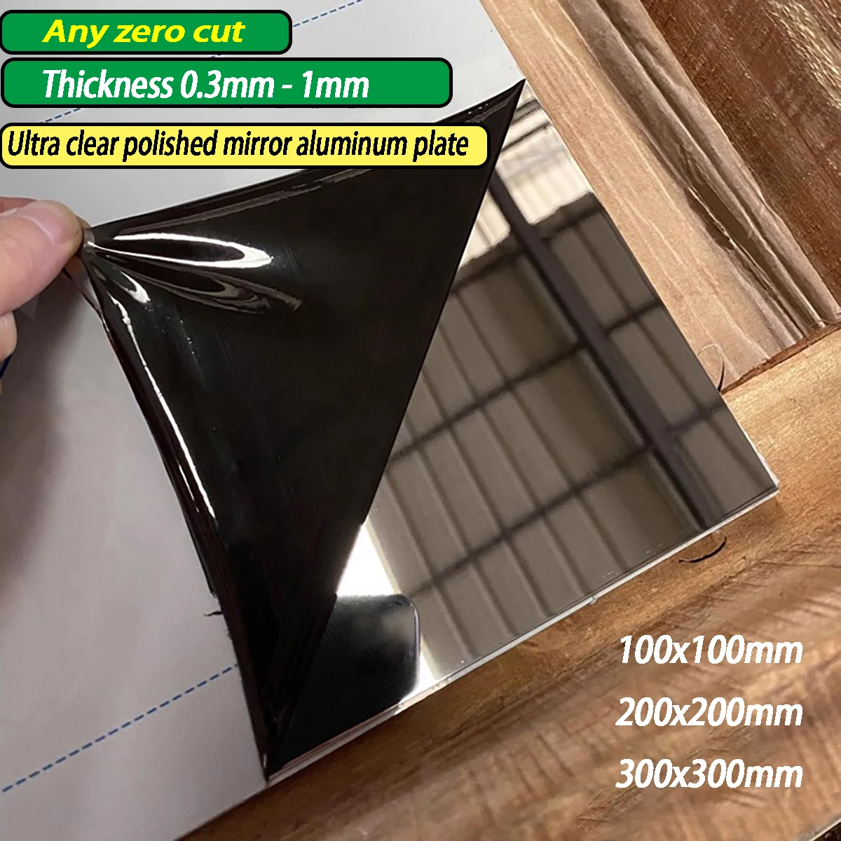 

Thickness 0.3mm - 1mm m High Reflective 86% Mirror Surface Aluminum Sheet Mirror Effect DIY Aluminum Plate 200x200mm 300x300mm