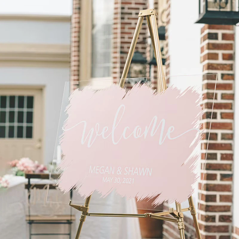 Personalized Wedding Welcome Sign Brushed Back Clear Acrylic Sign Country Garden Wedding Entrance Backdrop Decoration Signboard