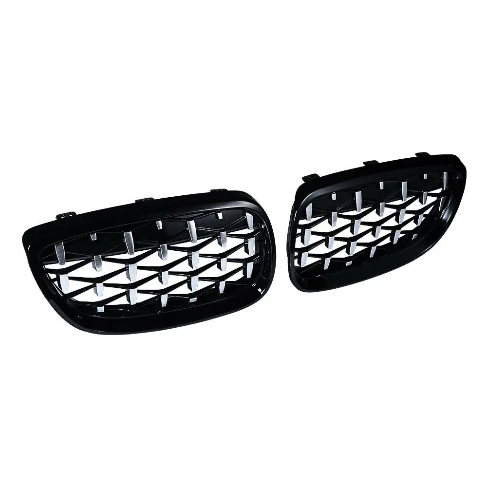 

Front Kidney Grill, Front Hood Diamond Grille Meteor Grill For-BMW 3 Series E92 E93 Coupe 2006-2010 Gloss Black+Chrome