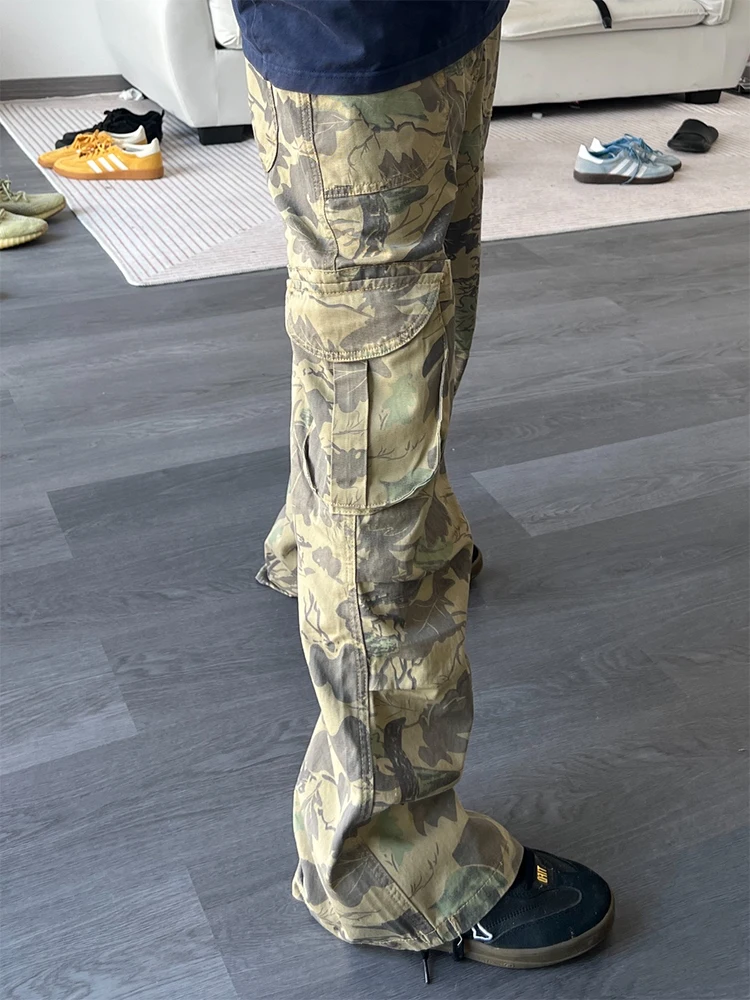 

Мужские камуфляжные рабочие брюки в американском ретро-стиле, весенне-осенние, прямого кроя, с большими карманами, в стиле парашютиста, со складками