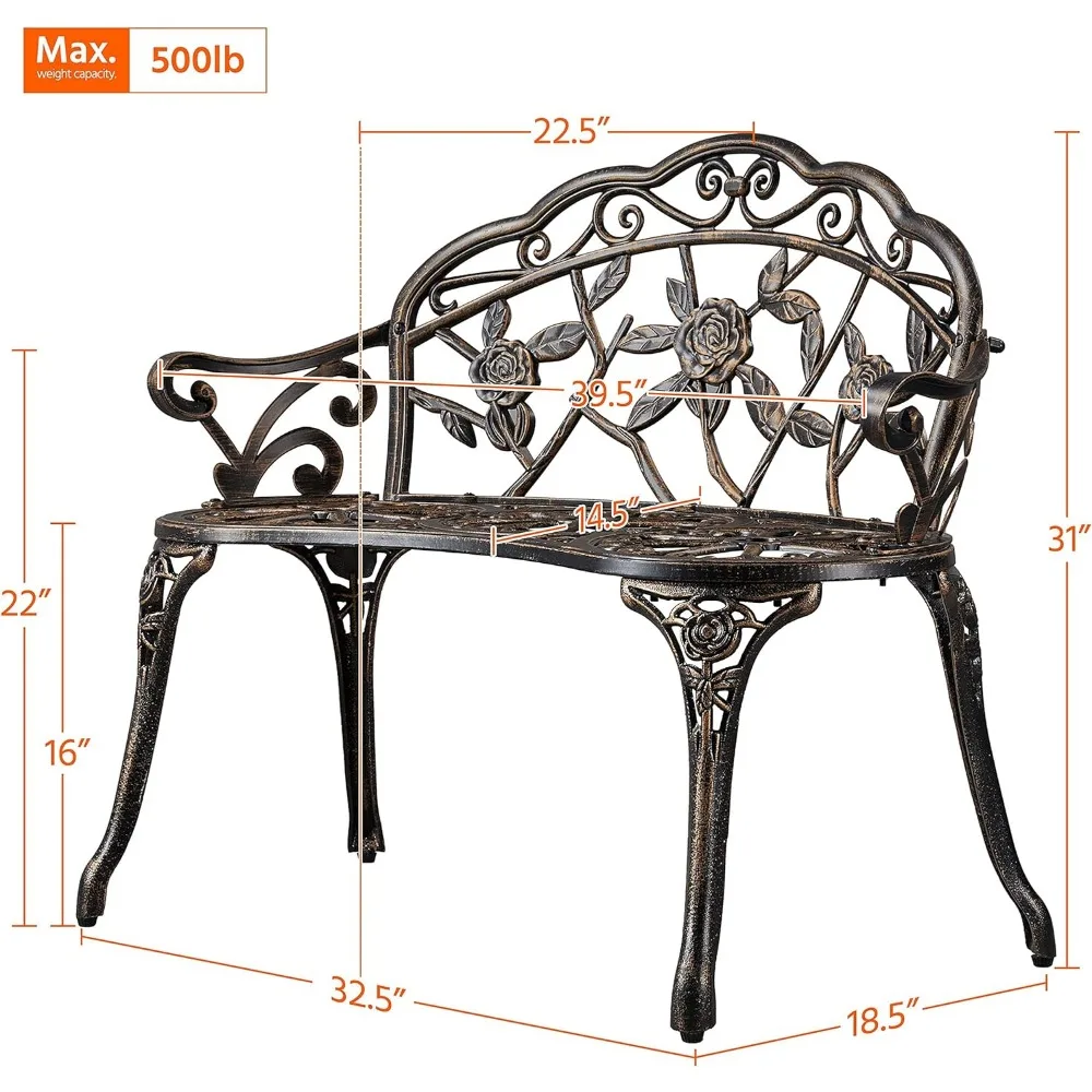 Patio Garden Bench Park Bench Outdoor Benches, Aluminium Patio Yard Bench for Outdoor Porch, Lawn, Balcony, Backyard,