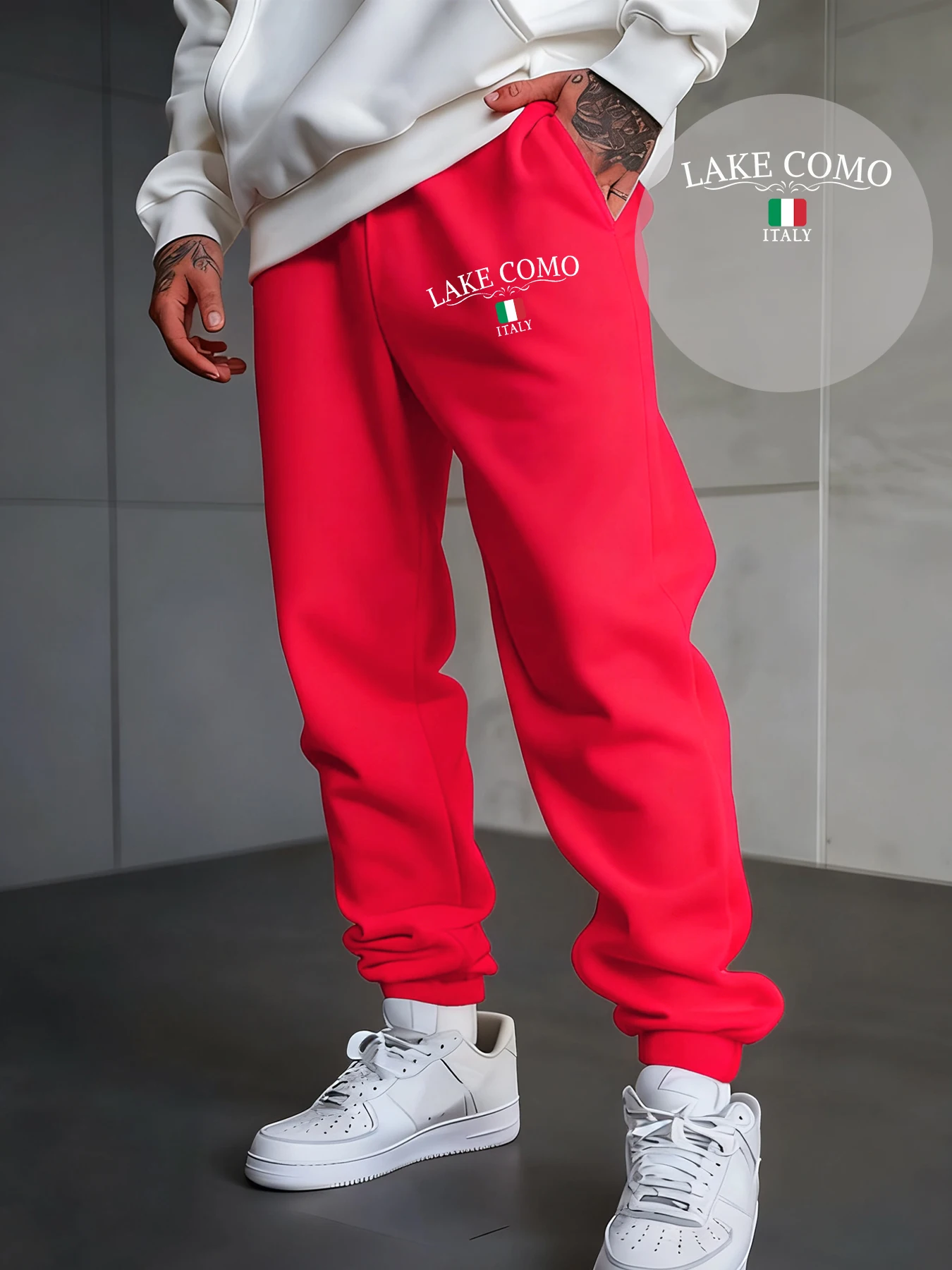 بحيرة كومو إيطاليا إلكتروني الطباعة الرجال Sweatpants الرياضة الصوف سراويل للجري موضة الخريف بنطلون الرباط جيب بانت طويل