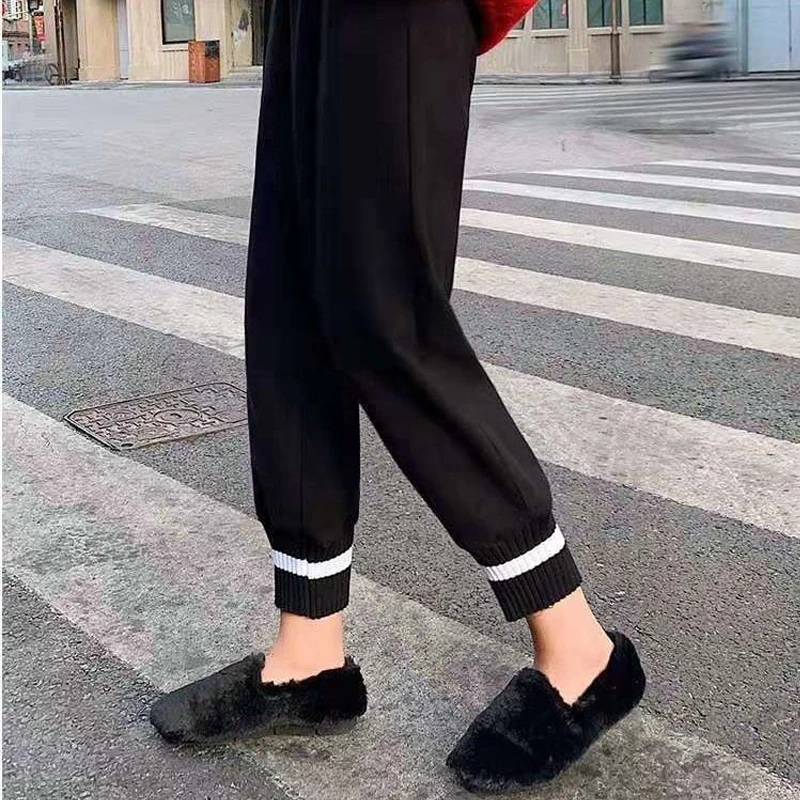 

Autumn Winter New High Waist Contrast Patchwork Harem Pants Loose Solid All-match Casual Pants Fashion Vintage Womne Clothing