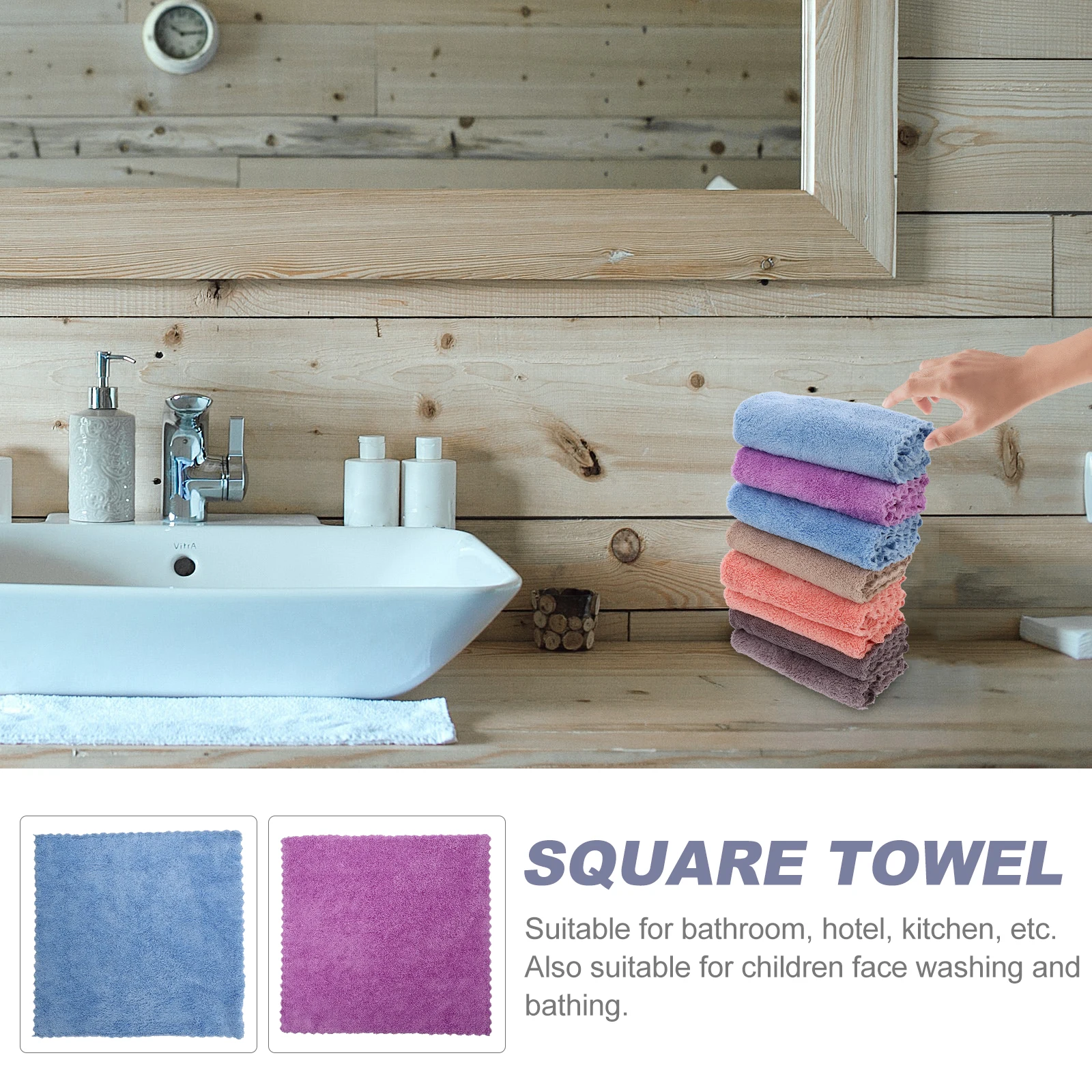 

8pcs Water Absorption Towels Coral Fleece Face Towels Household Washcloths Square Scarf Child Absorbent Polyester Baby Gifts