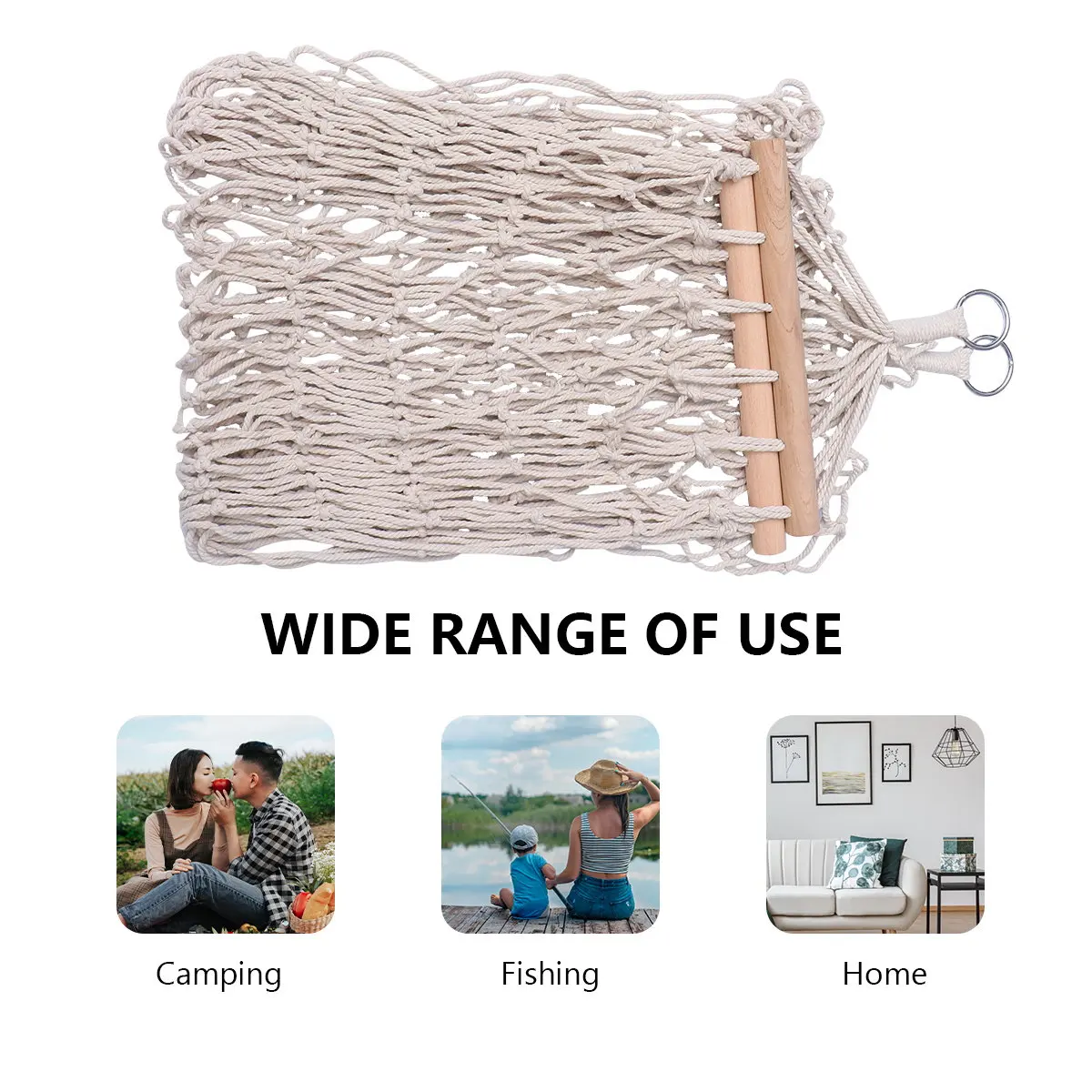 1 pc Cotton Rope Hammock Wooden Sticks Durable Lightweight Portable Camping Hanging Bed Outdoor Leisure Swing Sleeping Mesh
