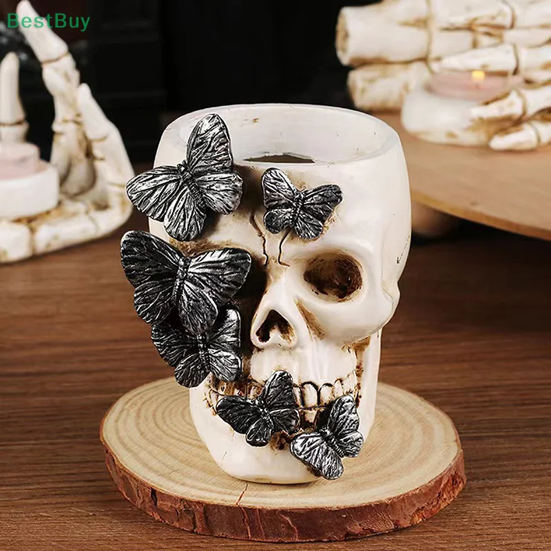 Skull Pen Cup Makeup Brush Holder Bathroom Storager Holder Spooky Goth Desk Decorations