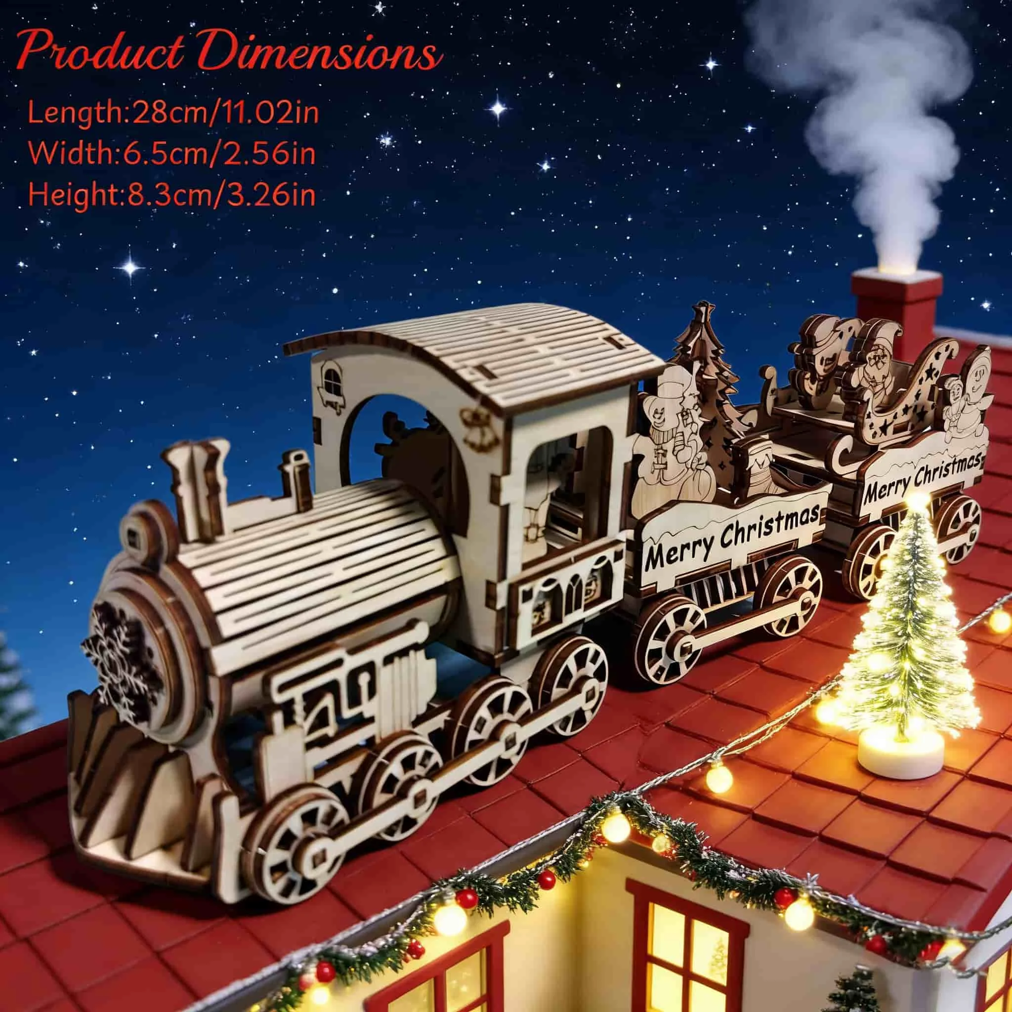 Quebra-Cabeça 3D de Madeira Trem de Natal, Modelo em Escala, Kit de Montagem DIY, Presente Artesanal, Decoração para Casa, Brinquedo de Montar