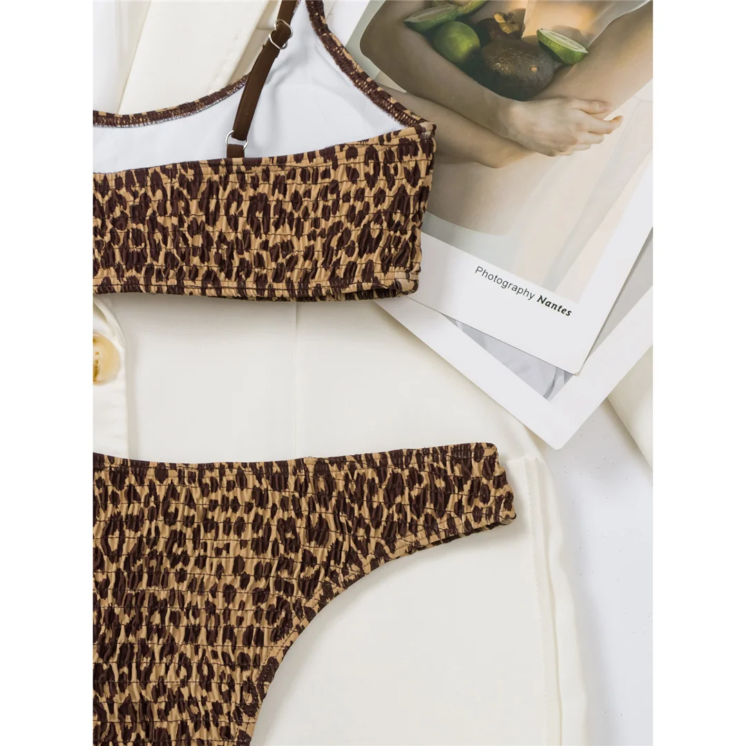 Leopardmuster, geraffter, brasilianischer Bikini, Damen-Badeanzug, zweiteiliges Bikini-Set, Badebekleidung, Badeanzug, Modell V5618. – Detail 23