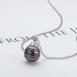 Anziw Tahitian Cultured Black Baroque 11mm Pearl Pendant Necklaces For Women 100% 925 Sterling Silver CZ Necklace Trend Jewelry