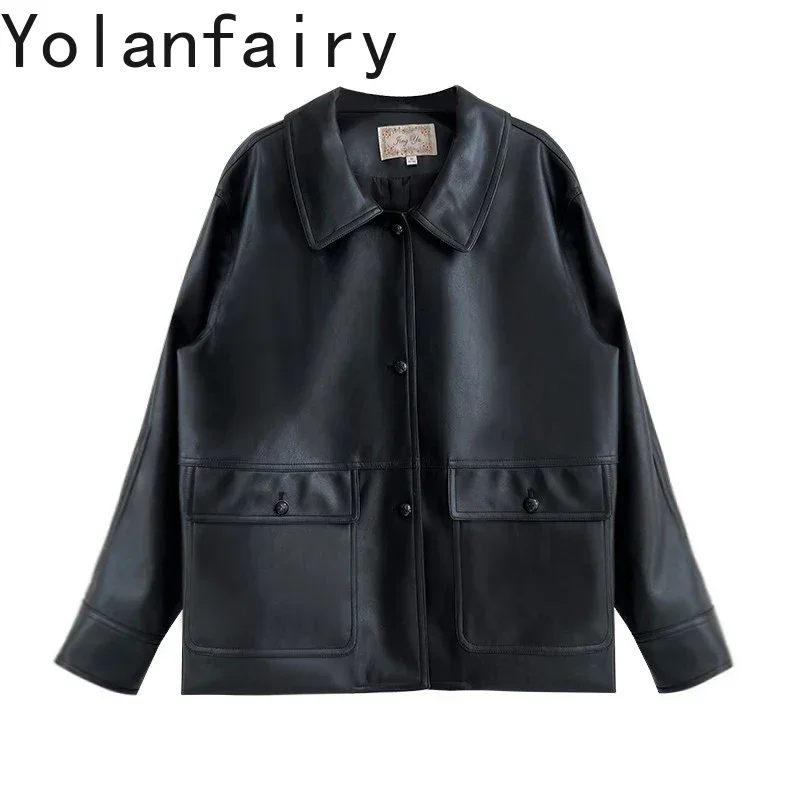 

YOLANFAIRY Casual Leather Coats Jackets Women Clothing Korean Black PU Leather Jacket Winter Women Leather Coat Chaqueta Mujer