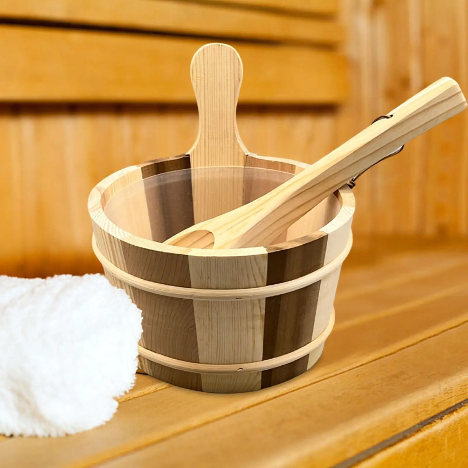 Wooden Sauna Bucket and Ladle Sturdy Bath Supplies for Bath Sauna Room Hotel