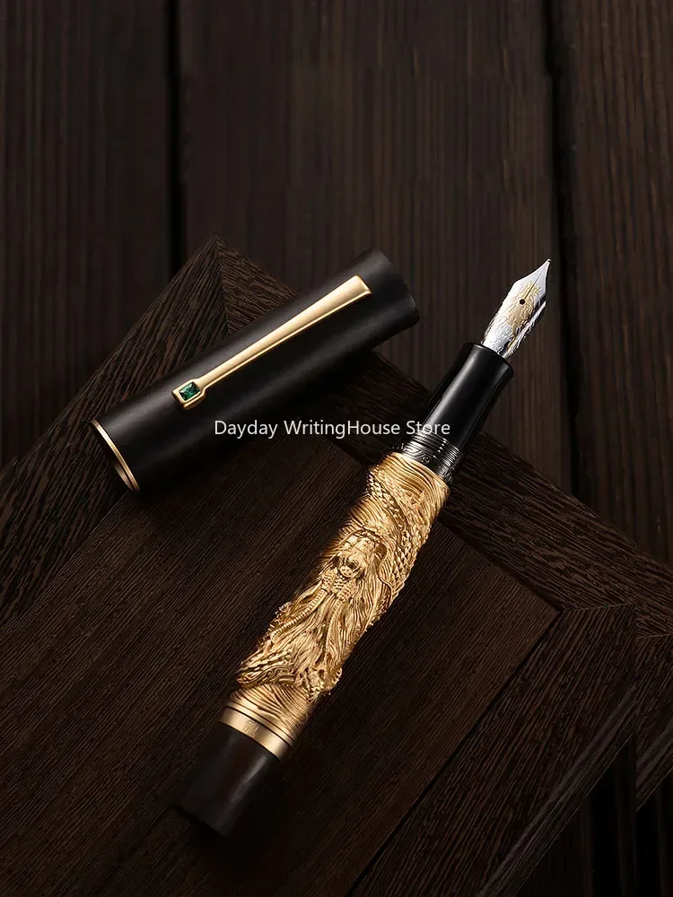 

Luxury Hongdian N24 Year Of The Dragon Limited Edition Brushed Metal Mahogany Fountain Pen Polish Nib Office Writing Gift Pen