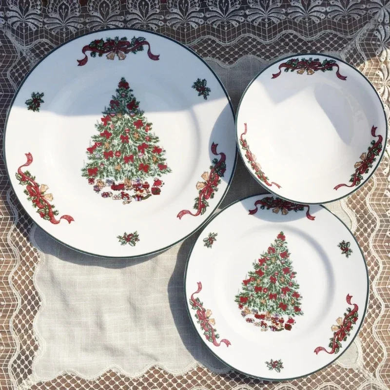 

British New Year Christmas Tree Ceramic Dinner Plate High-end Tableware Set Creative European Home Cute Christmas Gift