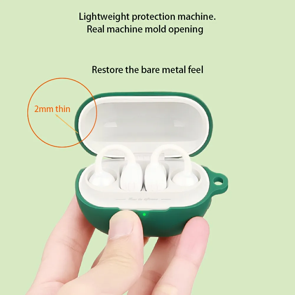 حافظة سماعات الأذن SoundPEATS UU المتوافقة مع البلوتوث مع غطاء حماية من السيليكون بإبزيم مضاد للفقدان - أخضر مسود