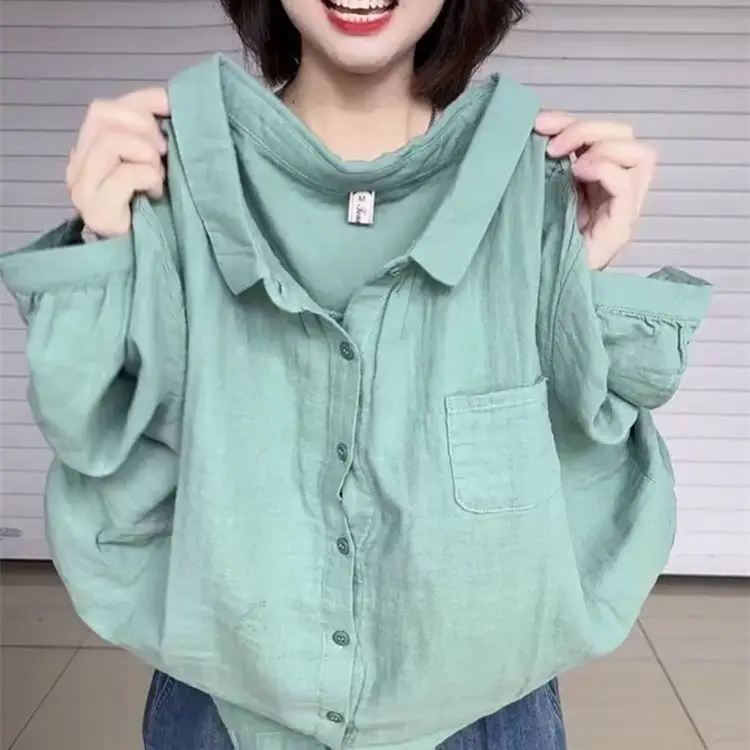 

Повседневная свободная рубашка с воротником и рукавом до локтя в стиле «Дофамин», универсальная, омолаживающая верхняя одежда для женщин в зрелом возрасте.