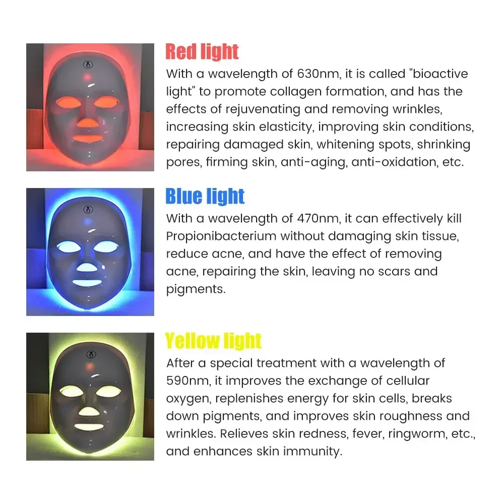 LED Face Mask Light Therapy 7 Color Treatment Anti Aging Acne Spot Removal Wrinkles Brightening Facial Skin Care Beauty Machine