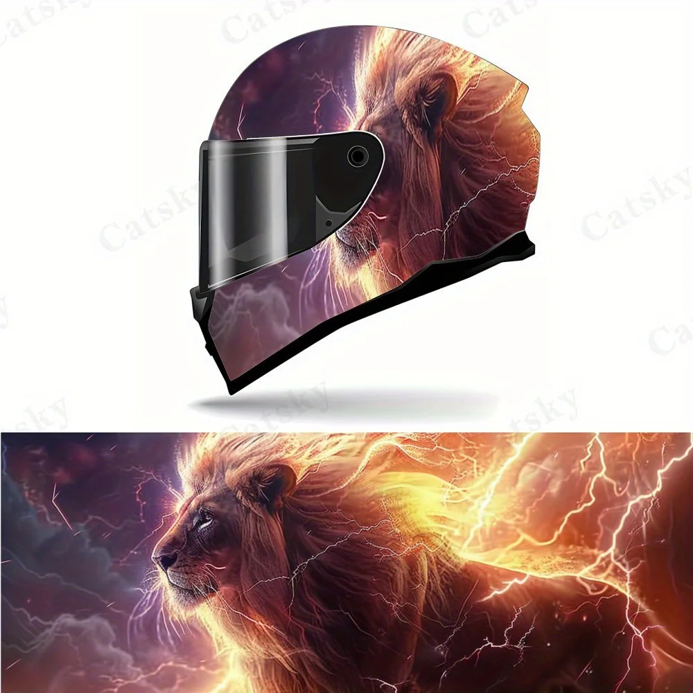 

Thunder Fire Lion Helmet Sticker - Made of High-quality PVC, The Lightning Lion Is Realistically Detailed, Making The Helmet The