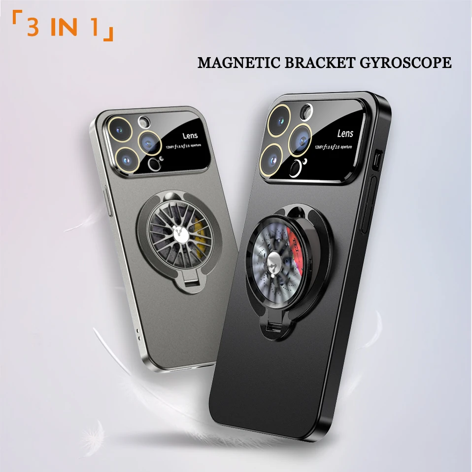 Gyroscope Magnetic Stand Phone Case For iPhone 11 13 12 14 15 Pro Max Plus Lens Protection Frosted PC Rotatable Gyro Cover Funda