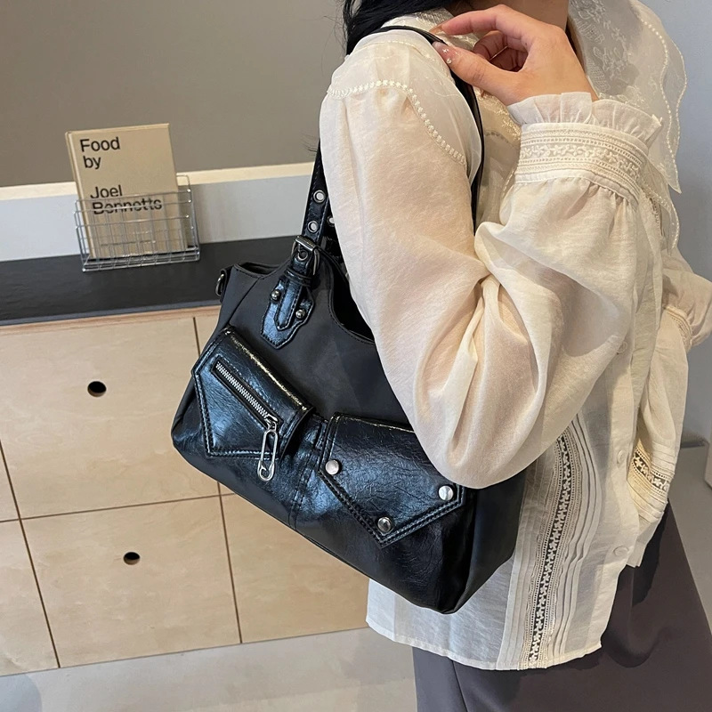 Małe torby na ramię z podwójnymi kieszeniami dla kobiet 2024 koreańska moda Vintage nowy trend projektant torba Crossbody torebki damskie