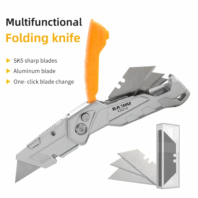 Multifunctional Utility Knife Retractable Sharp Cut Heavy Duty Steel Break 18mm Blade Paper Cut Electrician Professional