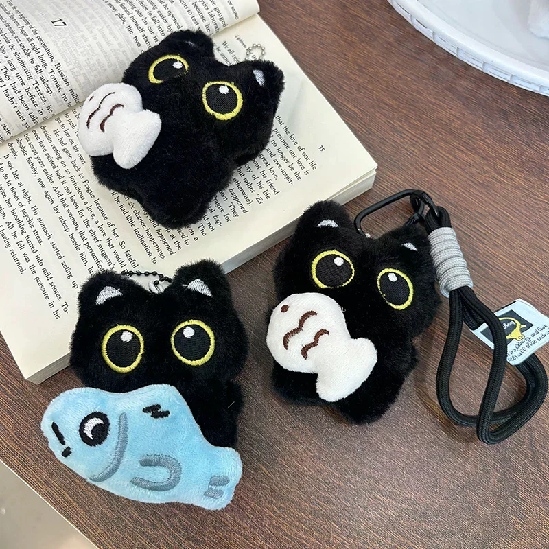 /Cna/Plush Black Cat Doll Toy Keychain Bag Pendant Charms Car Keyring Accessories For Women Couples Kawaii Gift Cool