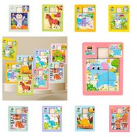 Cute Wood Animal Sliding Puzzle Movable Jigsaw Toy Dinosaur Sudoku Intelligence Game Children