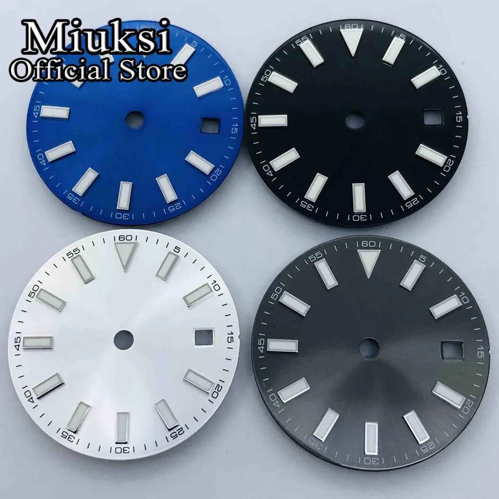 Miuksi 29.2mm black blue silver sterile watch dial duminous fit NH35 ETA2824 2836 Miyota8205 8215 Mingzhu DG2813 3804 movmemt