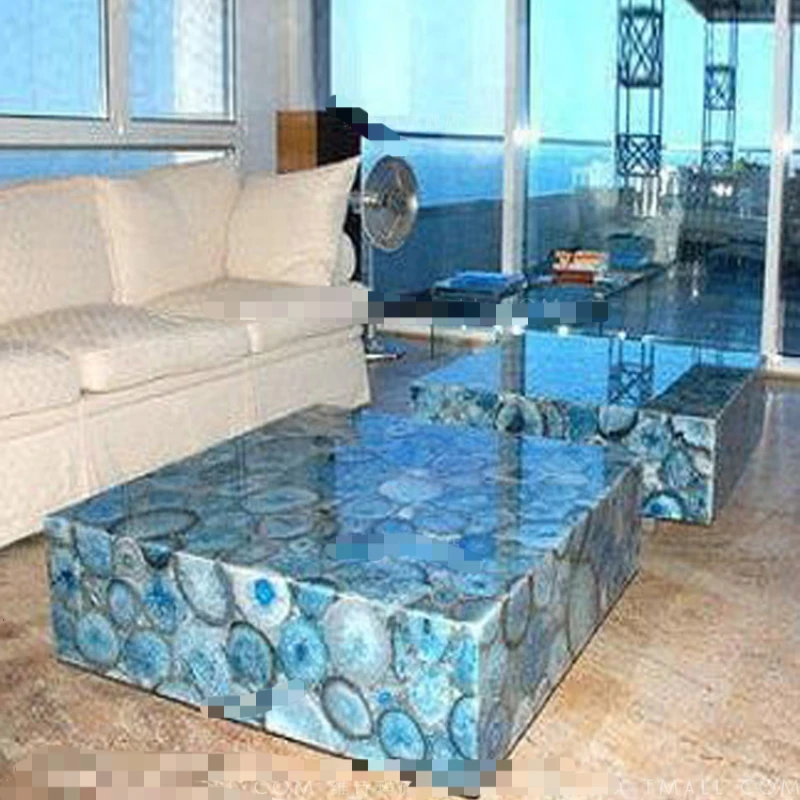 Sapphire, agate stone, jadeite blue jade, luxury, high-end square coffee table, living room highlight