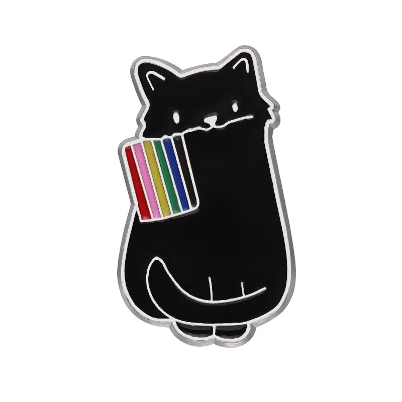 Creative New Product Personalized Black Cat Shaped Metal Badge Accessory Biting Colorful Flags Pins for Backpacks Badges Metal