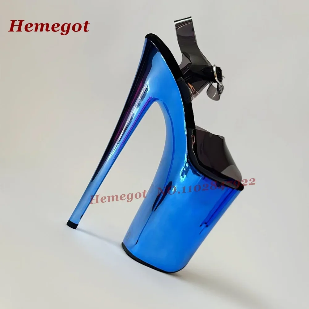 Clear Pvc Buckled Slingback Women's Sandals Metallic Hot Pink Extreme Platform Ankle Strap Sandals Stiletto Pole Dance Heels