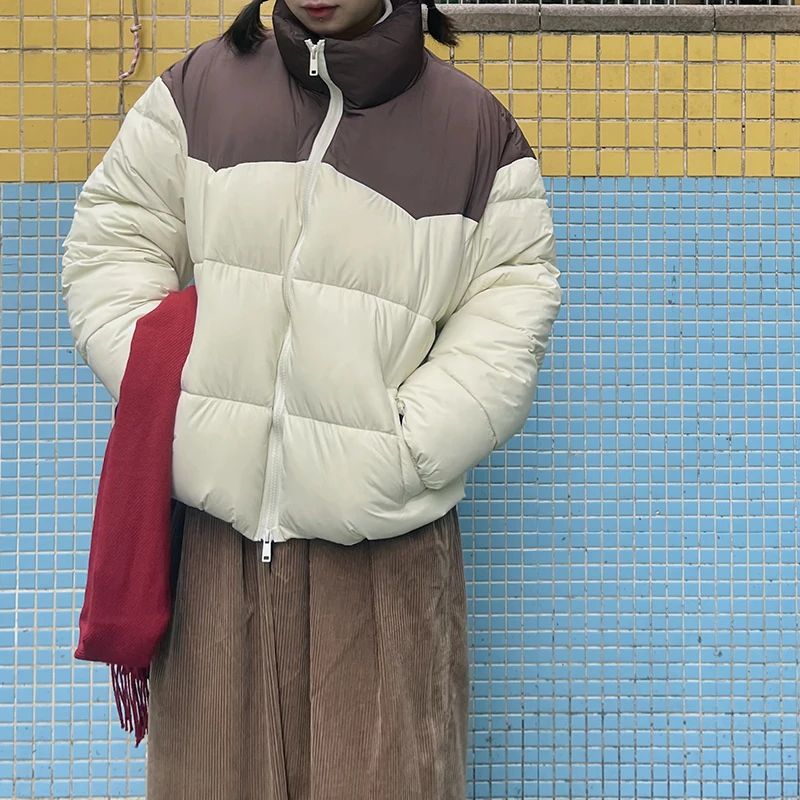 

Winter ort Breaded Jaet Loose Fit Color Blo Cotton Outerwear Versatile Zipper Closure Commute Sle Pure Color Pattern