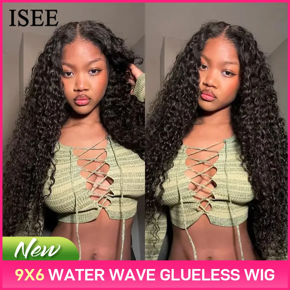 

ISEE Hair 9X6 Water Wave Glueless Wigs Pre Plucked Tiny Knots Glueless Human Hair Wigs Beginners Friendly M-Cap Wear Go Wig