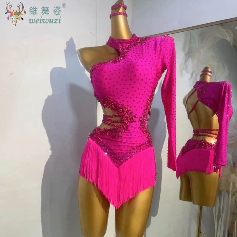 Latin Dance Competiton Tassel Dress for Women Customsized AB Stones Rumba Chacha Tango Performance Skirt Adult Latin Dresses