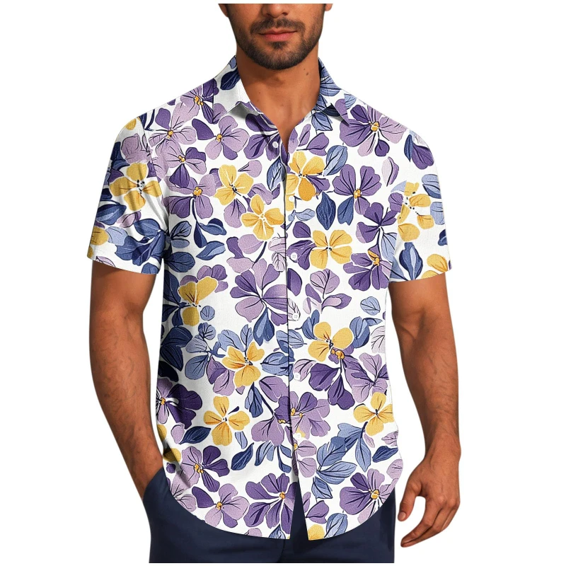 

New Hawaiian Button Down Shirts For Men Short Sleeve Tropical Print Tops Casual Summer Beach Holiday Fashion Unisex Blouse Tees