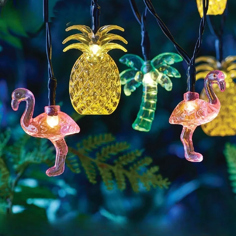 Hawaiian Decorations Flamingo Pineapple Coconut Tree LED String Lights Tropical Party Supplies Wedding Birthday Home Decoration