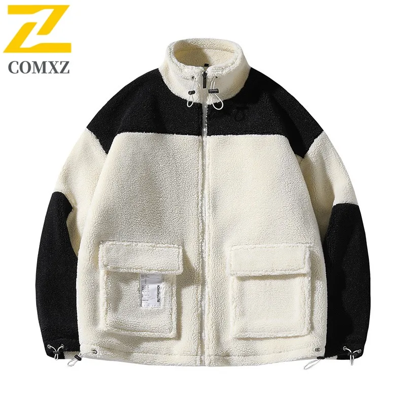 

COMXZ Men Jacket 2025 Fleece Sweater Thickened Warm Comfort Coat Patchwork Design Travel Windproof Autumn Winter Windbreaker