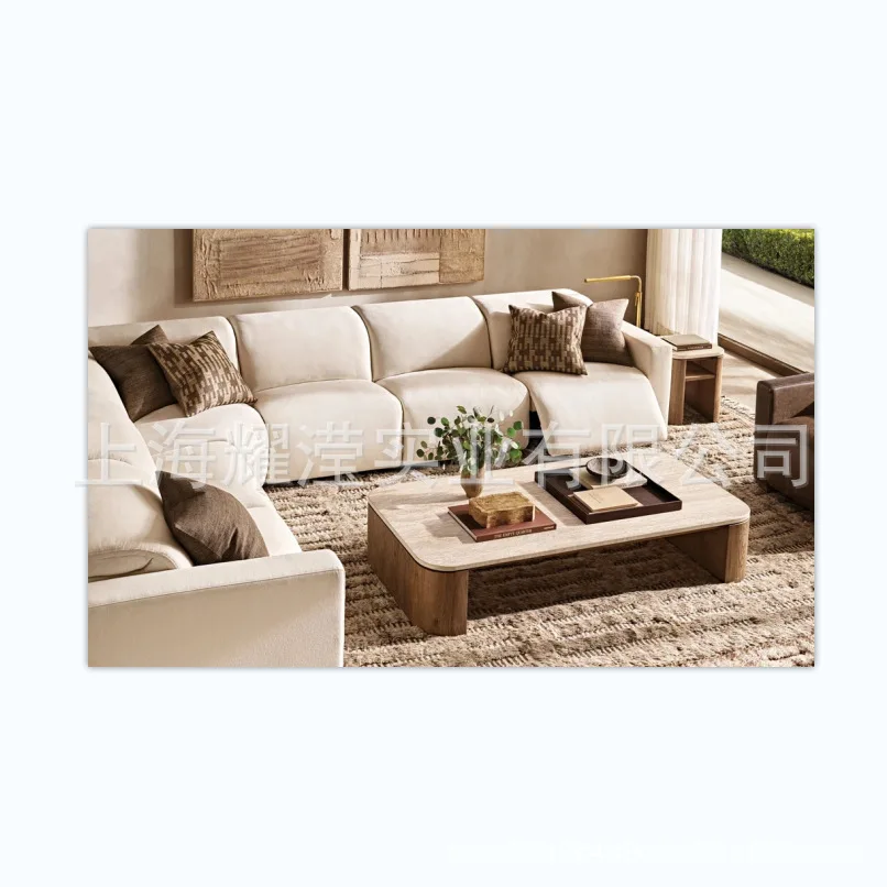 Natural unique texture handmade white oak solid wood base and marble table coffee table