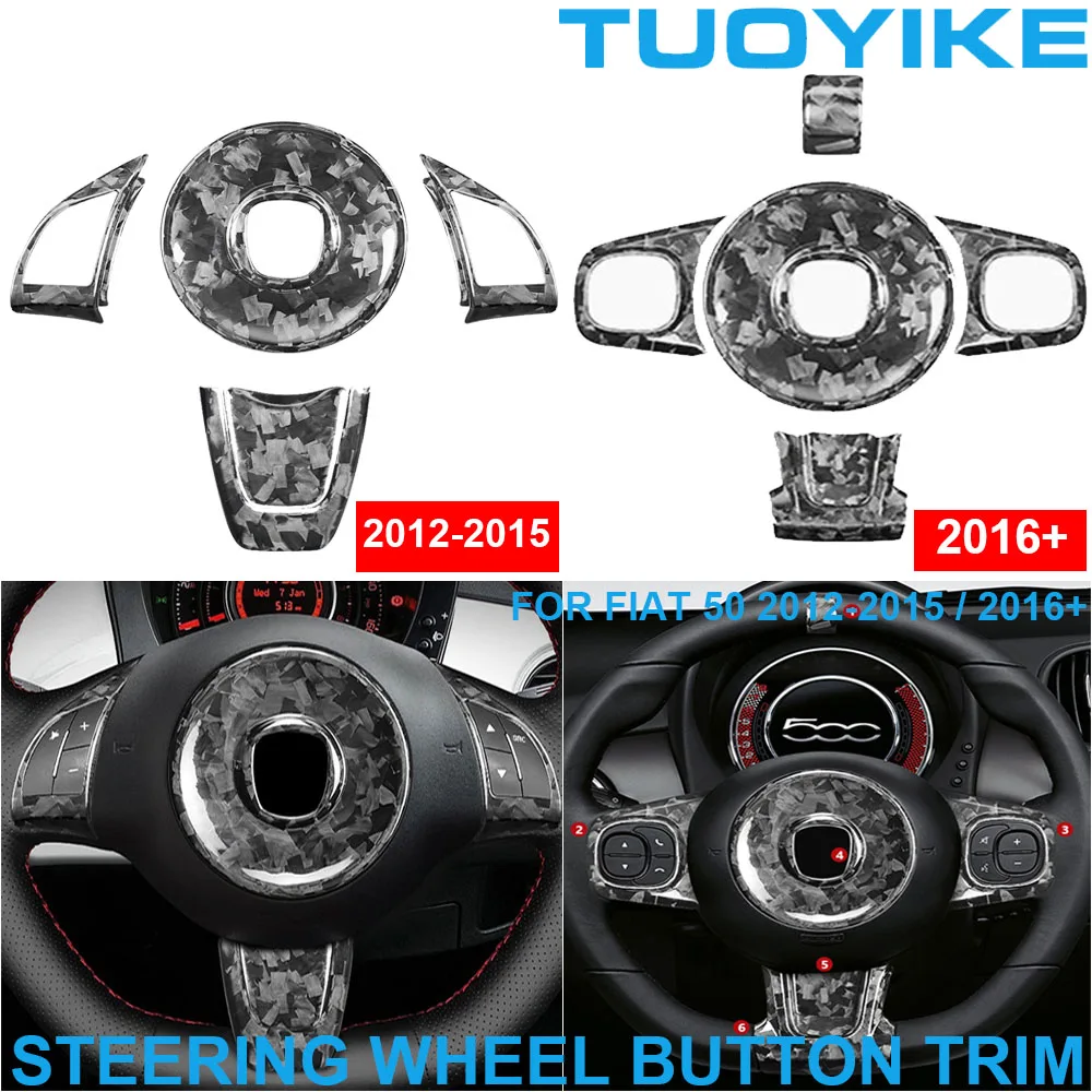 

LHD RHD настоящая сухая кованая внутренняя кнопка рулевого колеса из углеродного волокна, нижняя крышка подбородка, декоративная отделка для FIAT 500 2012-16+
