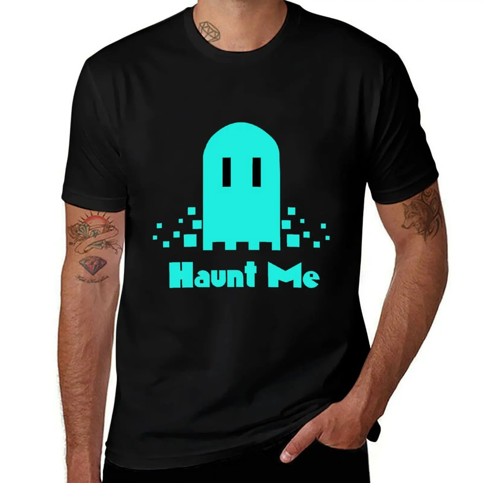 

Haunt Me Vaporwave Pixel Ghost-голубая футболка, футболки для мужчин, забавная мужская футболка с рисунком, роскошная футболка