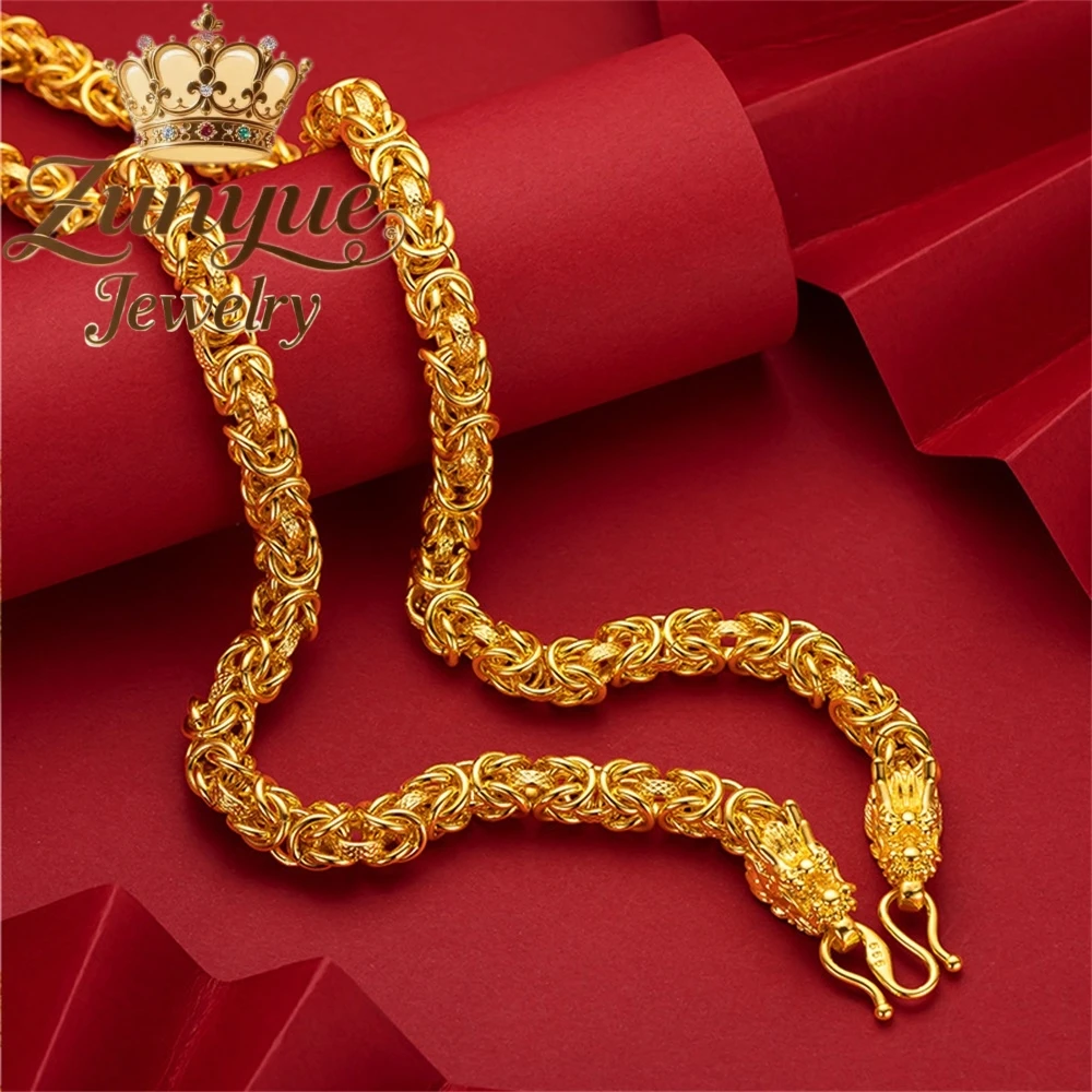 Sandgold Necklace, A Light Luxury And Niche Smooth Dragon Bone Necklace With A Dragon Head Accessory Fashion Fine Jewelry Charms