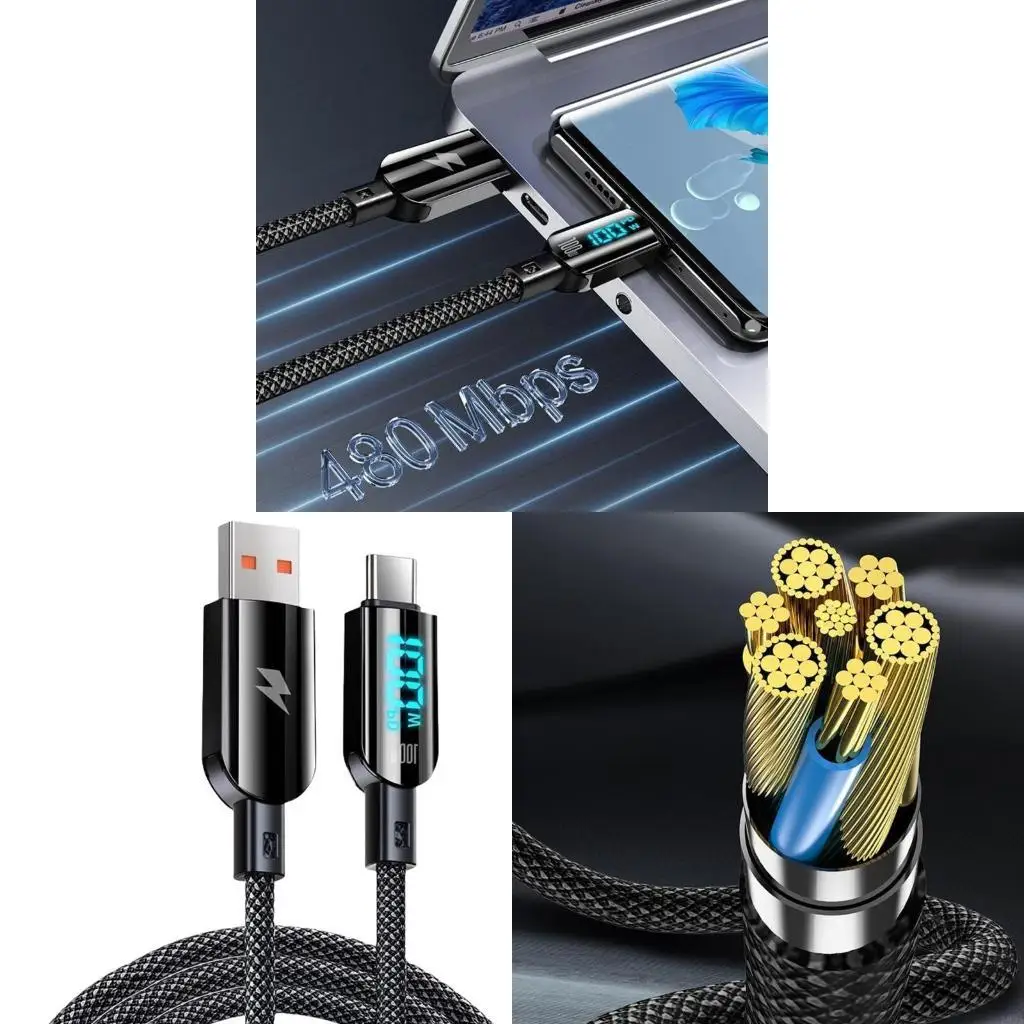 193A 100W Type C to Type C Cable Male Braided Flat Wire Supports Charging 480Mbps Data Transfer Cable for Phone Laptop