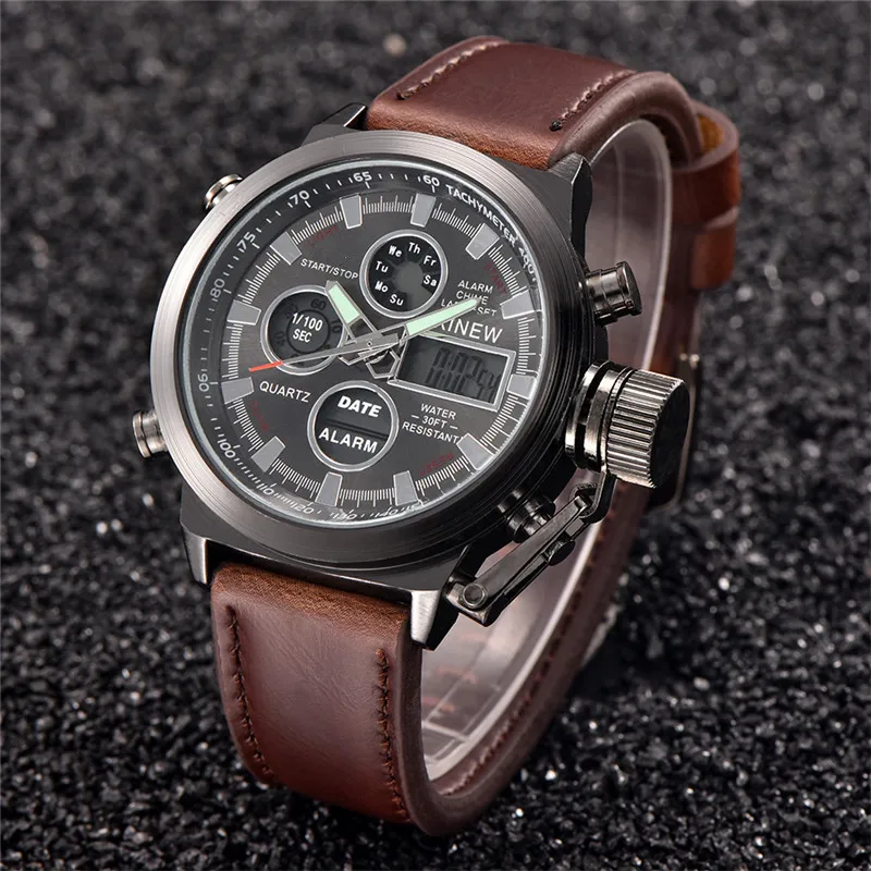 Original XINEW Brand Watches For Male New Fashion Digital Men Leather Chronograph Business Watch Montres de Marque de Luxe 2024