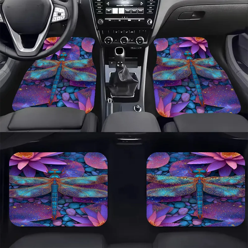 4pcs - Dragonfly Dream, Printed Car Floor Mats - Stylish, Easy To Clean, Universal Fit, Durable And Provides Long-lasting Protec