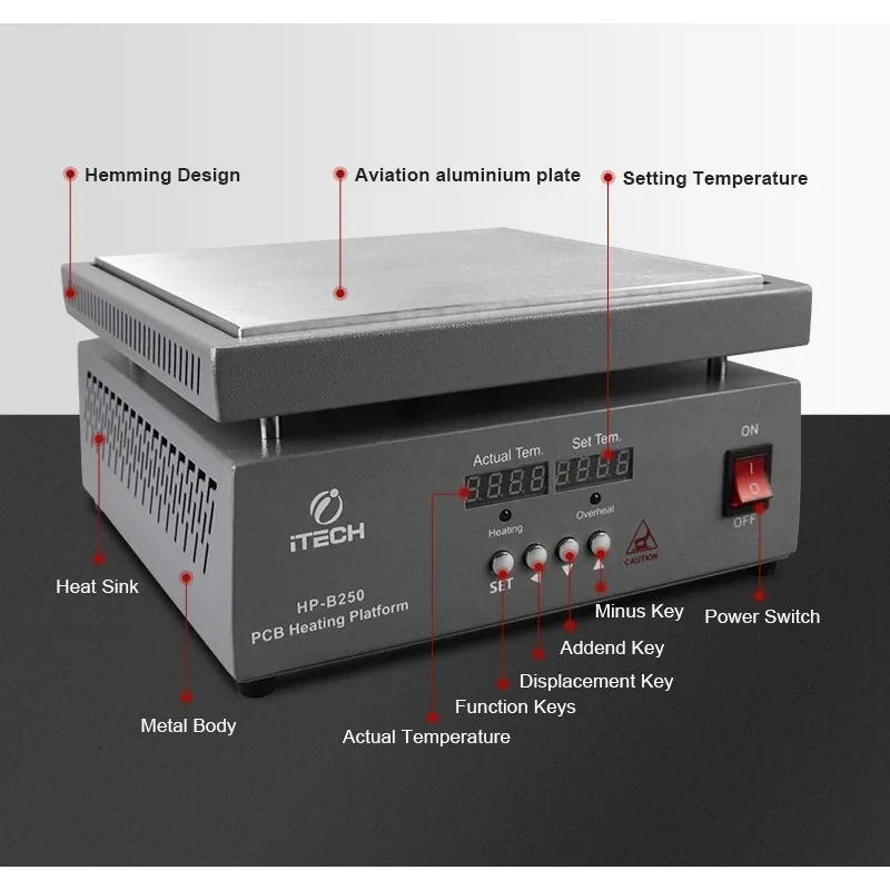 ITECH HP-B100 Pcb Heating Plate 100x100mm Multipurpose Constant Temperature Preheating Station 300W for Pcb Phone Repairs Etc