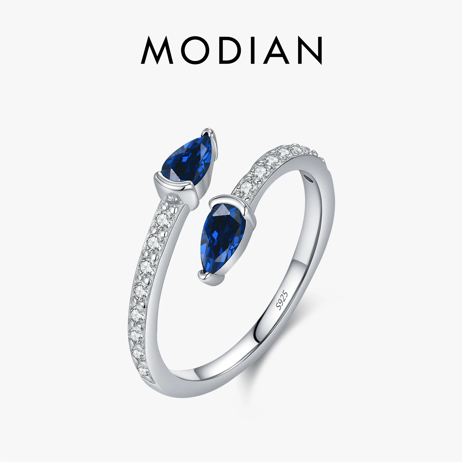 

MODIAN 925 Sterling Silver Fashion Sparkling Royal Blue Zircon Snake Shape Adjustable Finger Rings For Women Fine Jewelry