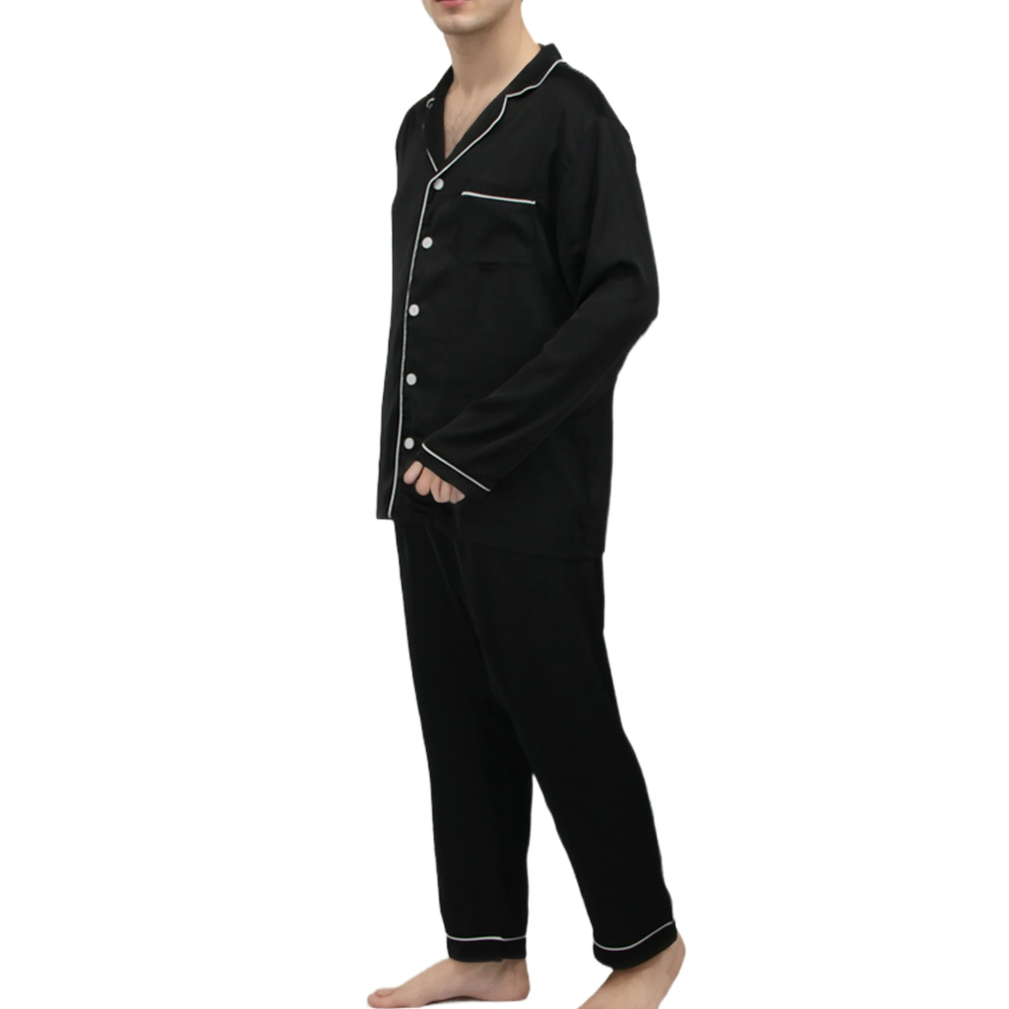 Mens Satin Pajamas Set Silk Satin Pajamas for Men Long Sleeve Loungewear Two-Piece Sleepwear Button Down Pj Set