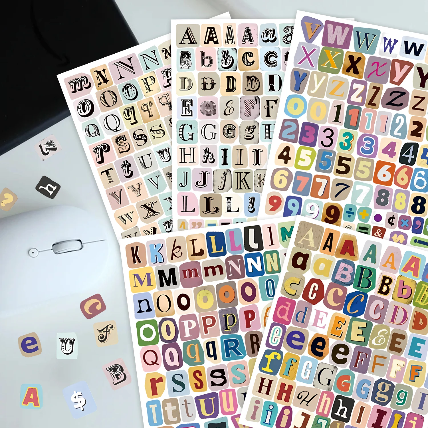 378pcs Multicolored Alphabet & Number Stickers Pack, Cutout Vinyl Decals for Tablet & Water Bottle, Great for Gift Decor